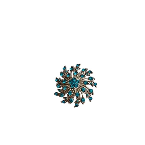 Vintage Turquoise Rhinestone Crystal Flower Swirl Blue Pin Brooch - Picture 15 of 16